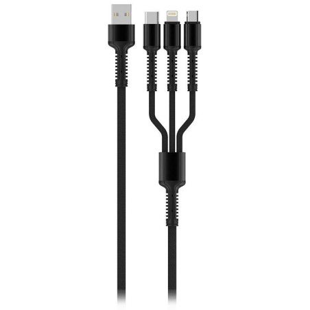 Colorway Nabíjecí Kabel 3v1 Lightning+MicroUSB+USB-C/ 4A/ Nylon/ 1,2m/ Šedivý