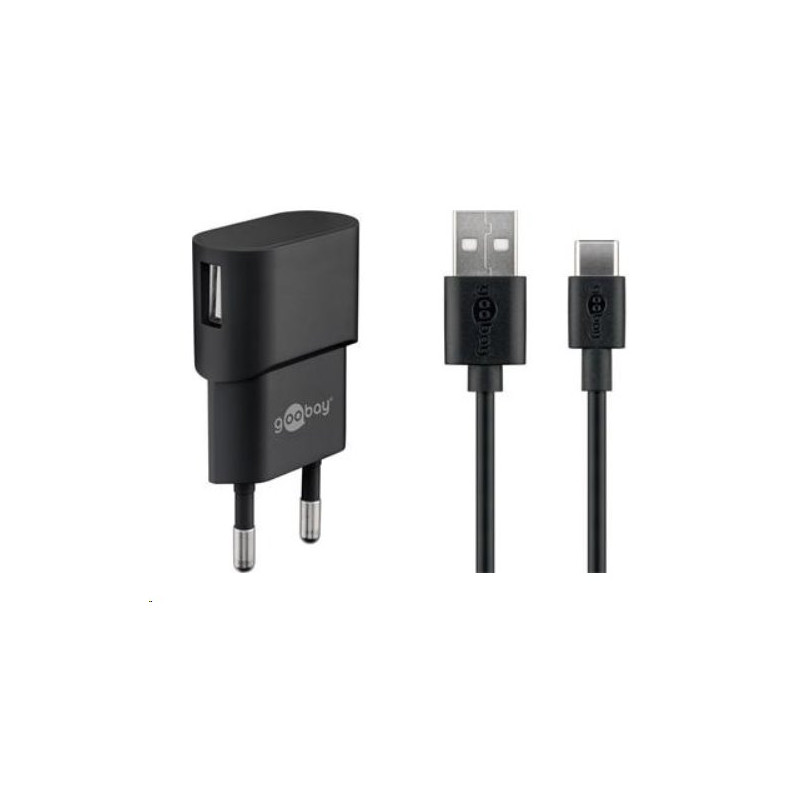 PremiumCord Napájecí a nabíjecí adaptér 230V na USB 5V/1A + USB-C kabel 1m, černý