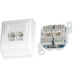 Zásuvka UTP Cat5E, 2xRJ45, na omítku, šikmý vývod, bílá