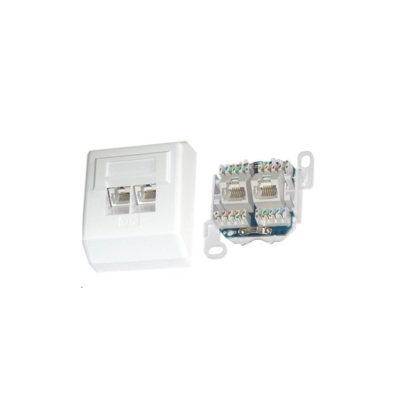Zásuvka UTP Cat5E, 2xRJ45, na omítku, šikmý vývod, bílá