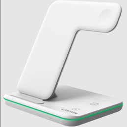 CANYON Bezdrátová nabíječka WS-303W,3v1,vstup 9V/2A,12V/2A,výstup 15/10/7.5/5W, USB-C  USB-A, vč. AC adaptéru,bílá