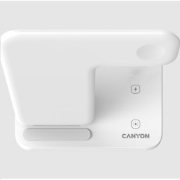 CANYON Bezdrátová nabíječka WS-303W,3v1,vstup 9V/2A,12V/2A,výstup 15/10/7.5/5W, USB-C  USB-A, vč. AC adaptéru,bílá