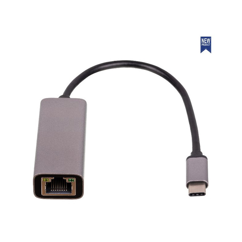 Akyga adaptér USB type C/RJ45/PVC/ABS/Stříbrný