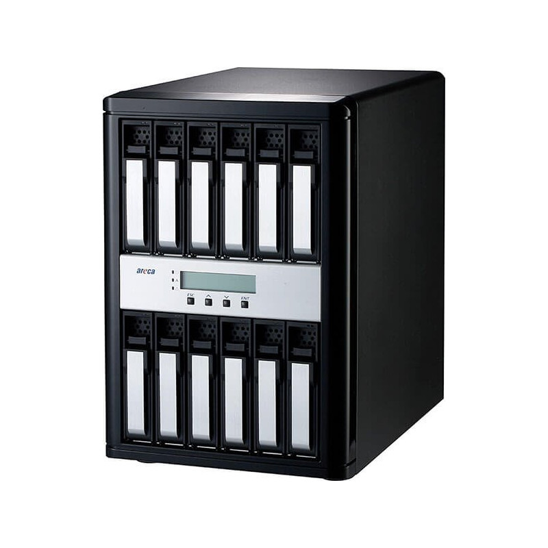 Areca Desktop RAID, 12x 3.5" HDD, 2x40Gb/s TB3 & USB-C, RAID 0/1/10/3/5/6/30/50/60, Single Disk, JBOD