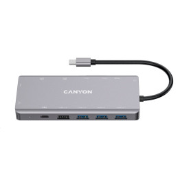 CANYON replikátor portů DS-12 13v1, 1xUSB-C PD 100W, 2xHDMI (4K), VGA, 4xUSB-A, RJ45 Gb, 3.5mm jack, SD/micro čtečka