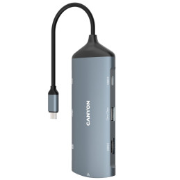 CANYON replikátor portů DS-15 8v1, 1xUSB-C PD 100W, 1xHDMI (4K), VGA, 2xUSB-A 3.0, 1xUSB-A 2.0 RJ45 Gb, 3.5mm jack, SD/m
