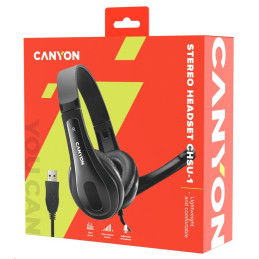 CANYON headset CHSU-1, lehký, USB připojení, černá