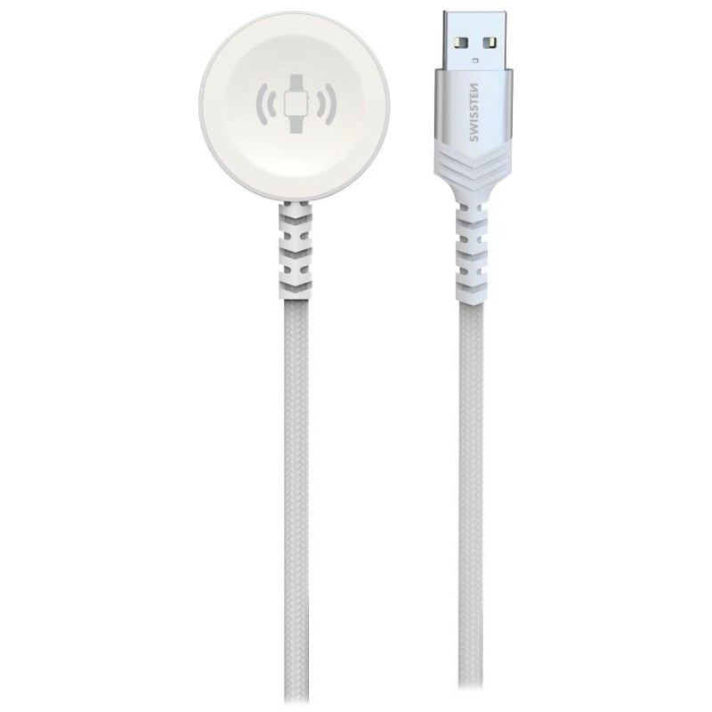 Swissten opletený magnetický kabel pro apple watch kovový, usb-a 1.2 m bílý