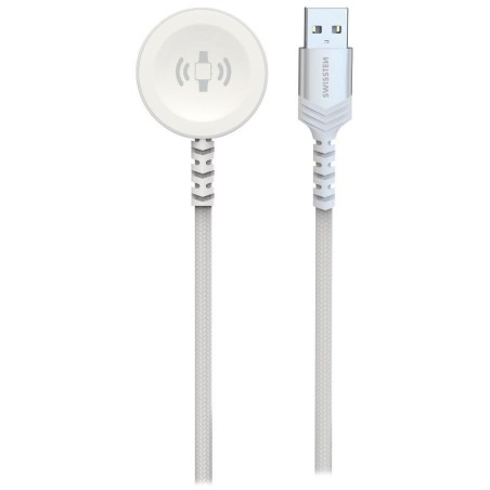 Swissten opletený magnetický kabel pro apple watch kovový, usb-a 1.2 m bílý