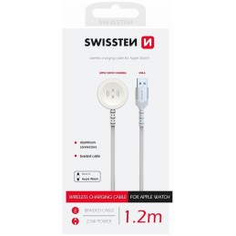Swissten opletený magnetický kabel pro apple watch kovový, usb-a 1.2 m bílý