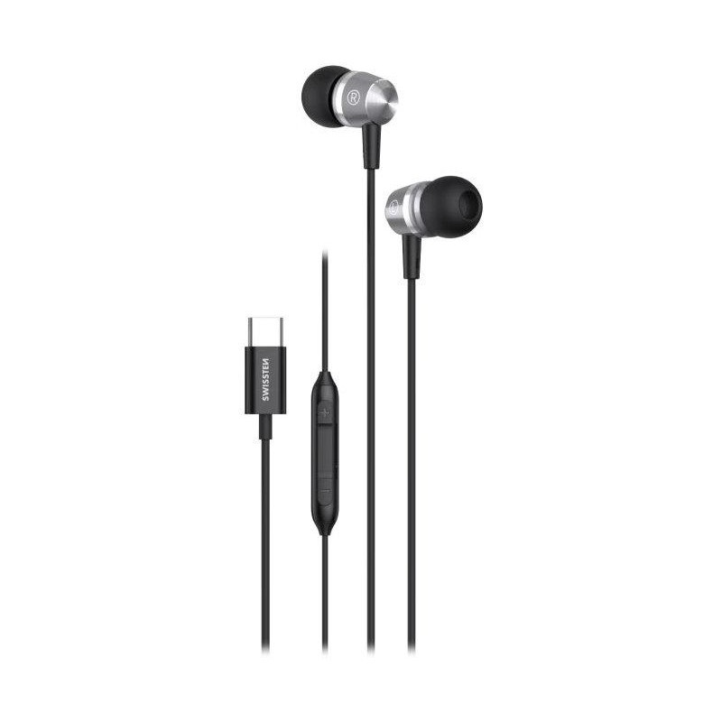 Swissten usb-c sluchátka metallic černá