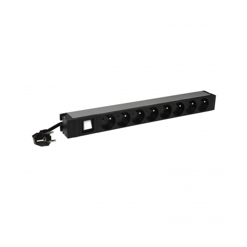 LEGRAND PDU Základní, 1U-19", výstup 8x 230V (CZ/FR), 1-fáze 16A, vstup CZ vidlice - kabel 3m, vypínač s LED indikací na