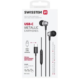Swissten usb-c sluchátka metallic černá