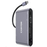 CANYON replikátor portů DS-14 8v1, 1xUSB-C PD 100W, 1xHDMI (4K), VGA, 3xUSB-A 3.0, RJ45 Gb, 3.5mm jack