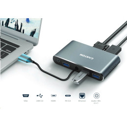 CANYON replikátor portů DS-14 8v1, 1xUSB-C PD 100W, 1xHDMI (4K), VGA, 3xUSB-A 3.0, RJ45 Gb, 3.5mm jack