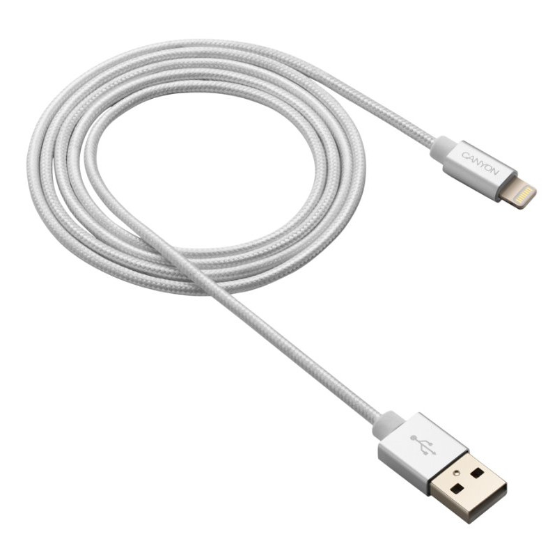 CANYON nabíjecí kabel Lightning MFI-3, opletený, Apple certifikát, délka 1m, perleťově bílá