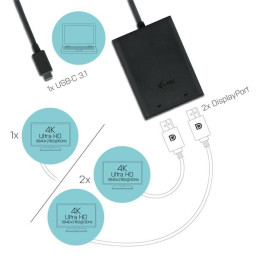 i-tec USB-C na Dual Display Port adaptér, 2x Display Port 4K