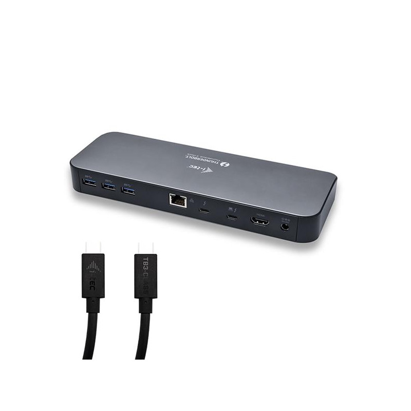 i-tec Thunderbolt 3 Dual 4K Docking Station with Power Delivery 65W + Two TB3 Cables: 150cm & 70cm