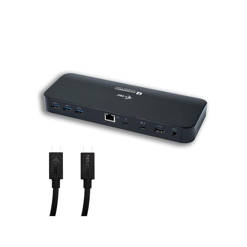 i-tec Thunderbolt 3 Dual 4K Docking Station + USB-C to DP Cable (1,5 m) with Power Delivery 85W + Two TB3 Cables: 150cm