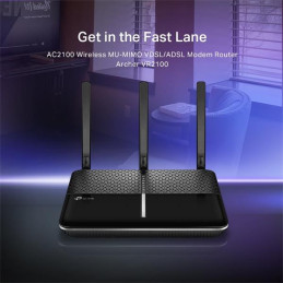 AC2100 Wi-Fi VDSL/ADSL Modem Router SPEED: 1733 Mbps at 5 GHz + 300 Mbps at 2.4 GHz, VDSL Profile 35b 350/60 Mbps SPEC: