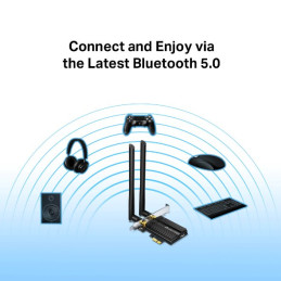 AXE5400 Tri-Band Wi-Fi 6E Bluetooth PCI Express Adapter SPEED: 2402 Mbps at 6 GHz + 2402 Mbps at 5 GHz + 574 Mbps at 2