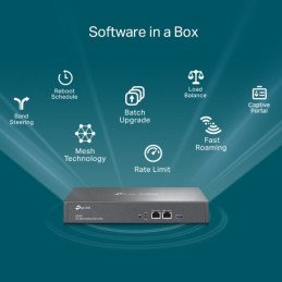 Omada Hardware Controller PORT: 2× 10/100/1000 Mbps Ethernet Ports, 1× USB 3.0 Port FEATURE: Cloud Access, Centralized