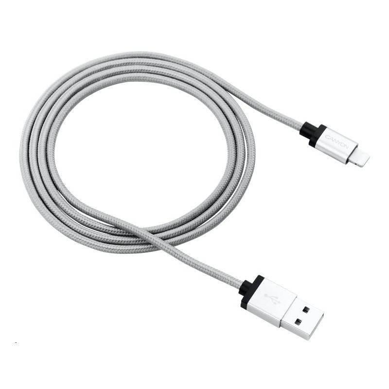 CANYON nabíjecí kabel Lightning MFI-3, opletený, Apple certifikát, délka 1m, tmavě šedý