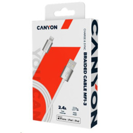 CANYON nabíjecí kabel Lightning MFI-3, opletený, Apple certifikát, délka 1m, tmavě šedý