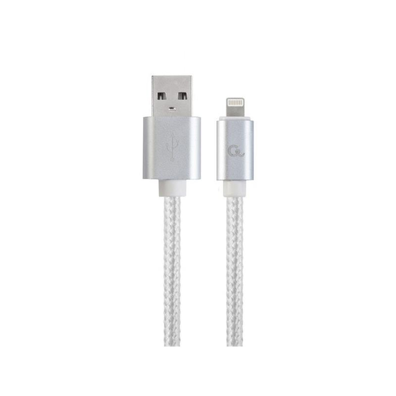 Gembird kábel nabíjací Lightning 8-pin (M) na USB 2.0 (M), prémiový, opletený, metal konektory, 1.8 m, strieborný