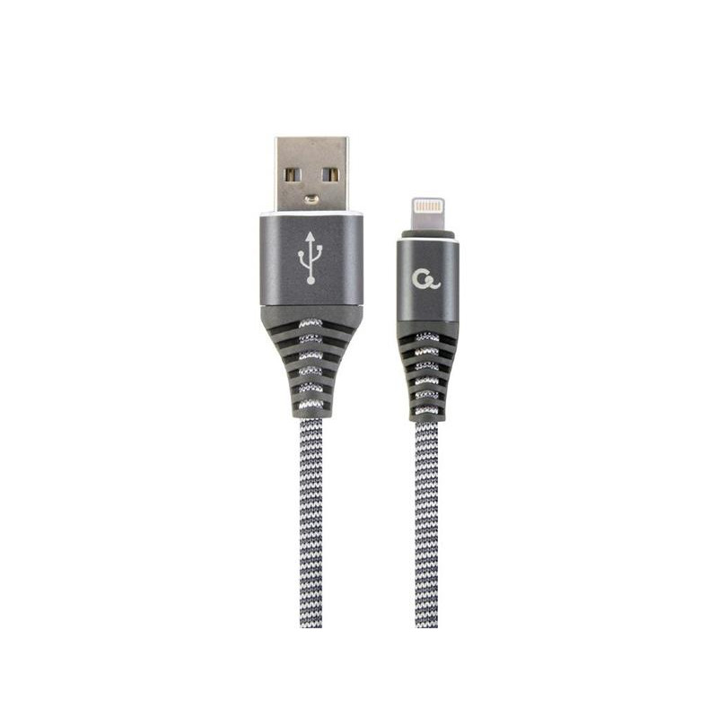Gembird kábel nabíjací Lightning 8-pin (M) na USB 2.0 (M), prémiový, opletený, metal konektory, 2 m, šedo-strieborný