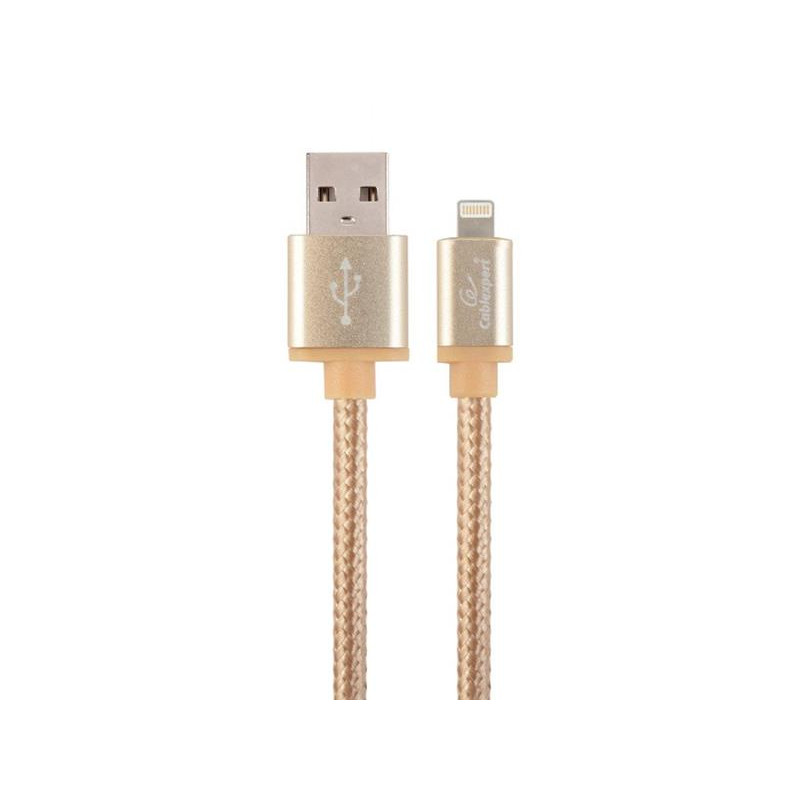Gembird kábel nabíjací Lightning 8-pin (M) na USB 2.0 (M), prémiový, opletený, metal konektory, 1.8 m, zlatý
