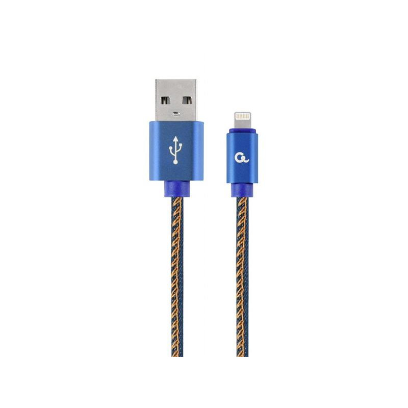 Gembird kábel nabíjací Lightning 8-pin (M) na USB 2.0 (M), prémiový, opletený, metal konektory, 2 m, džínsovina