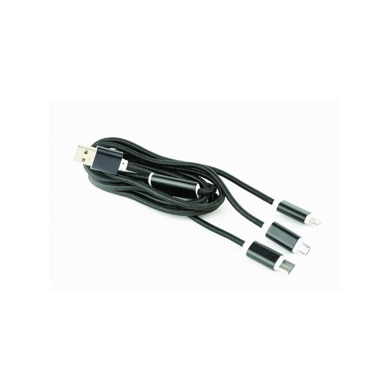 Gembird kábel nabíjací 3v1 splitter, Lightning (M) /microUSB (M) / USB-C (M) na USB 2.0 (M), 1 m, čierny