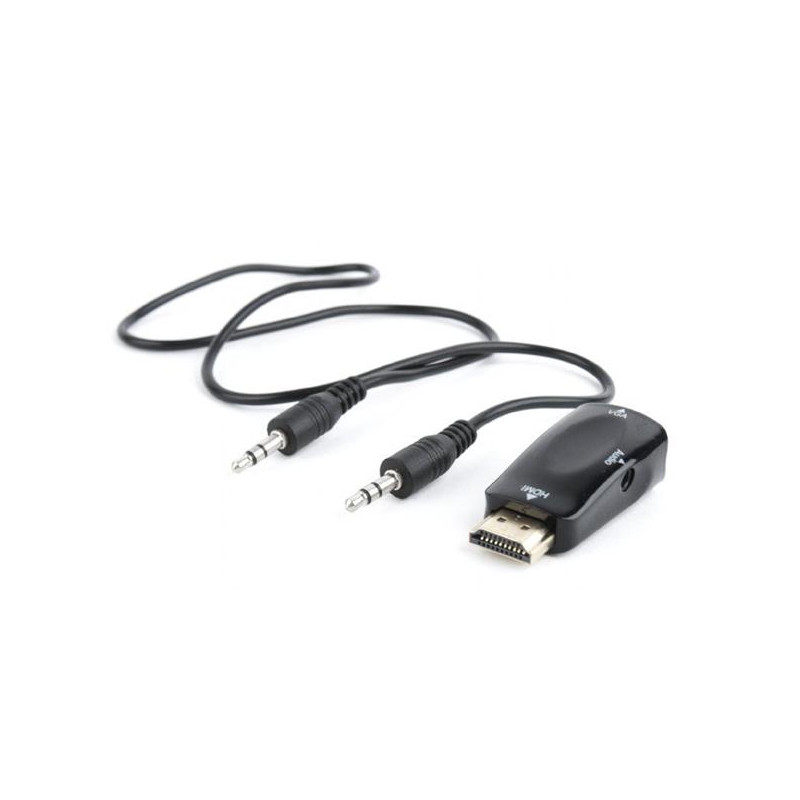 Gembird adaptér HDMI (M) na VGA (F) + 3.5 mm audio (M na M), single port, čierny