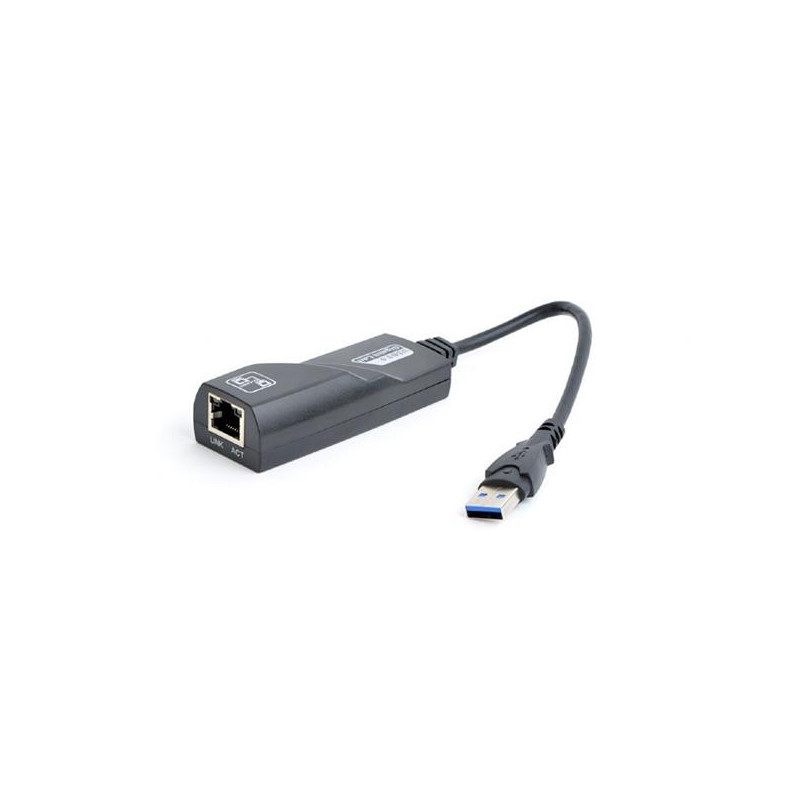 Gembird adaptér - USB 3.0 (M) / RJ45 (F) Gigabit LAN, káblik 15cm, čierny