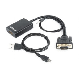 Gembird adaptér VGA (M) na HDMI (F) + 3.5 mm audio, 0.15 m kábel, čierny