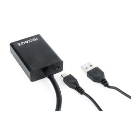 Gembird adaptér VGA (M) na HDMI (F) + 3.5 mm audio, 0.15 m kábel, čierny