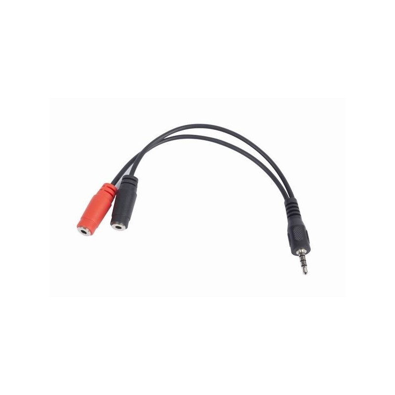 Gembird adaptér 1 x 3.5 mm 4-pin miniJack (M) na 2 x 3.5 mm jack (F) pre zapojenie headsetu do notebooku, 0.2 m