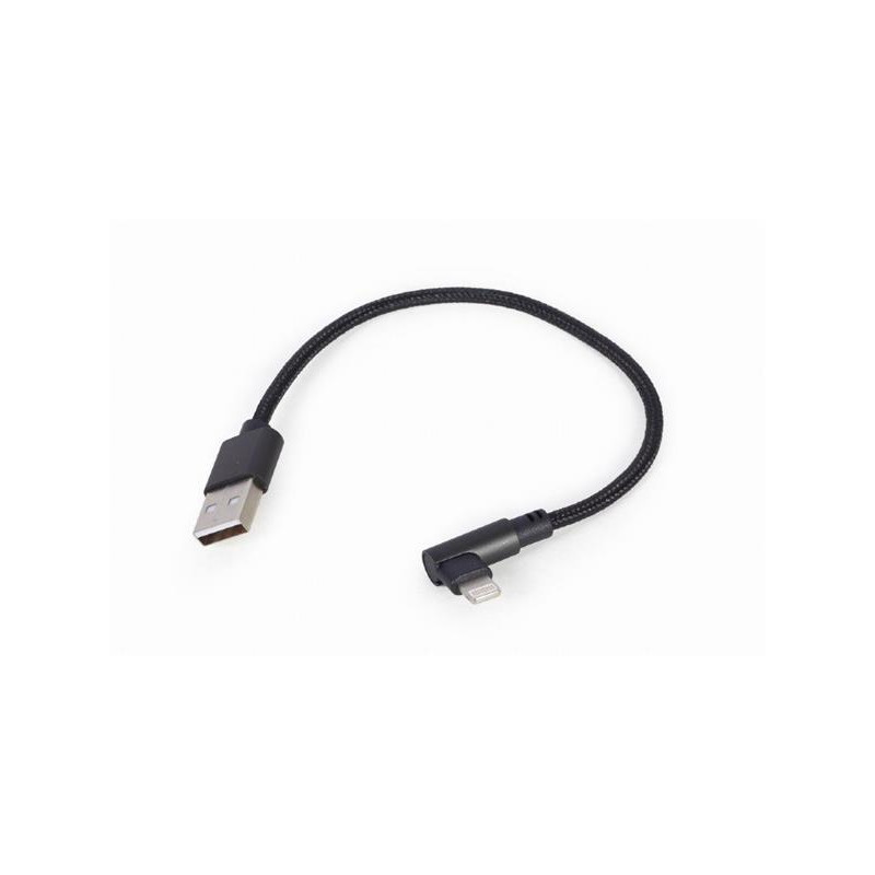 Gembird kábel nabíjací Lightning 8-pin (M) 90° na USB 2.0 (M), 0.2 m, čierny