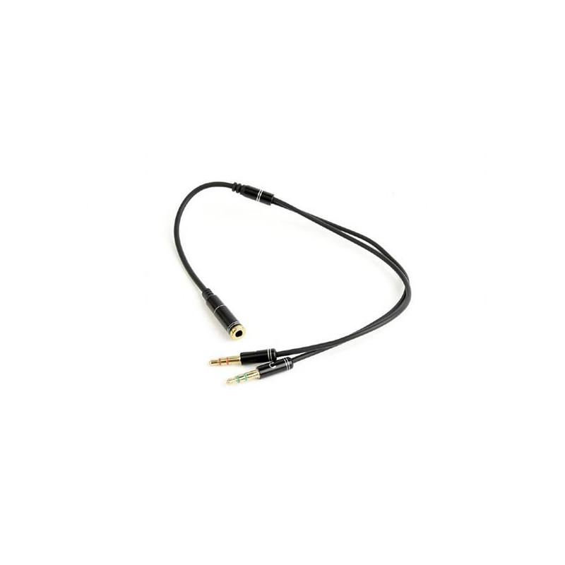 Gembird audio adaptér 3.5 mm 4-pin (F) na 2 x 3.5 mm stereo jack (M), kovové, kábel 0.2m