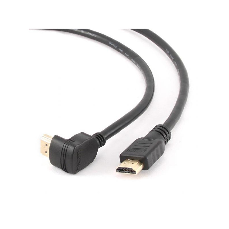 Gembird kábel HDMI High speed, 90° (M) na vodorovný (M), 19 pinové pozlátené konektory, 1.8m, čierny, bulk balenie