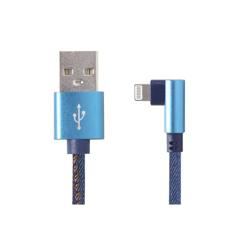 Gembird kábel nabíjací Lightning 8-pin (M) 90° na USB 2.0 (M), opletený, 1 m, modrý