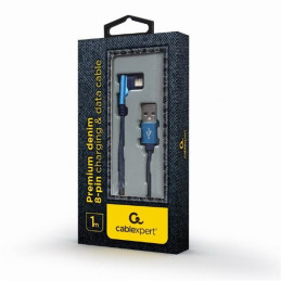 Gembird kábel nabíjací Lightning 8-pin (M) 90° na USB 2.0 (M), opletený, 1 m, modrý