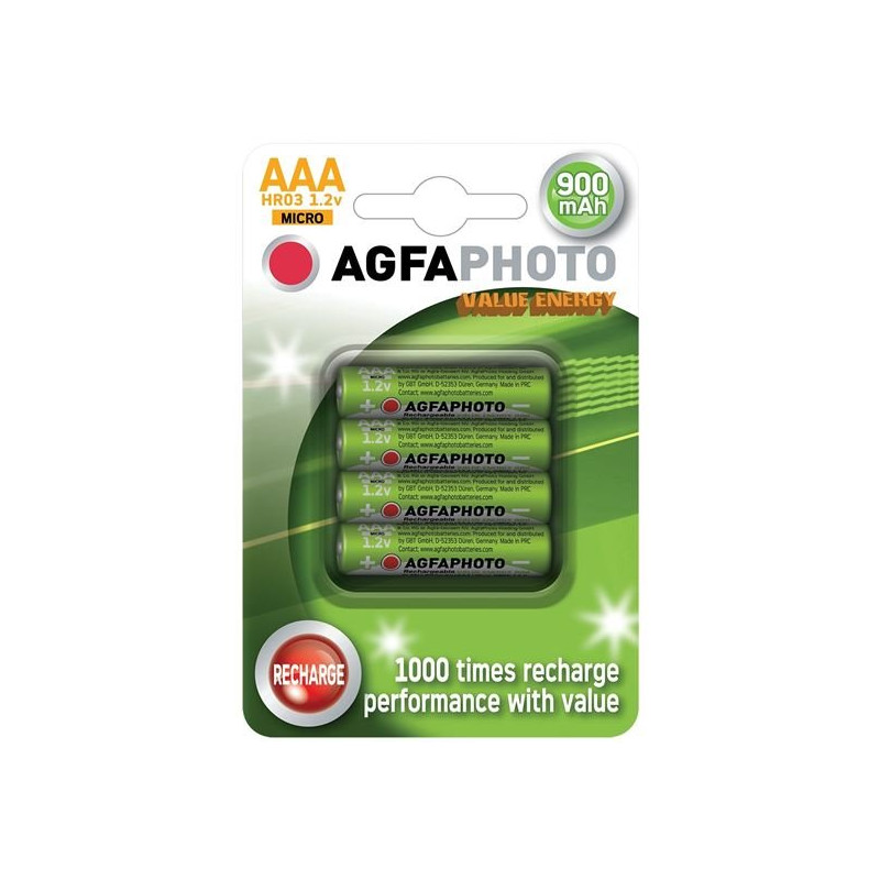 AgfaPhoto nabíjacie NiMH batérie 1.2V, AAA, 900mAh, blister 4ks