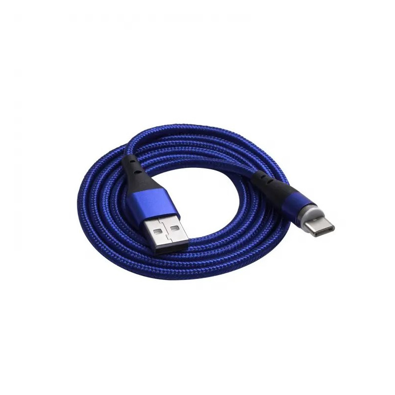 Akyga Kabel USB-A/USB-C 18W Magnetický konektor modrá 1m, svítící