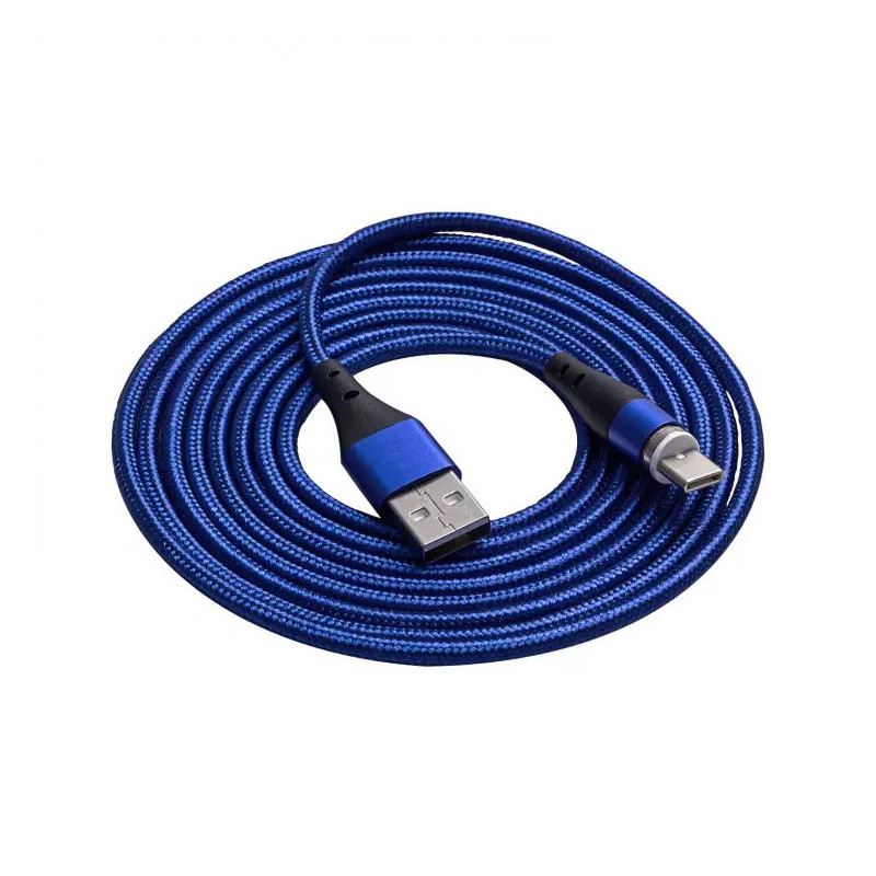 Akyga Kabel USB-A/USB-C 18W Magnetický konektor modrá 2m, svítící