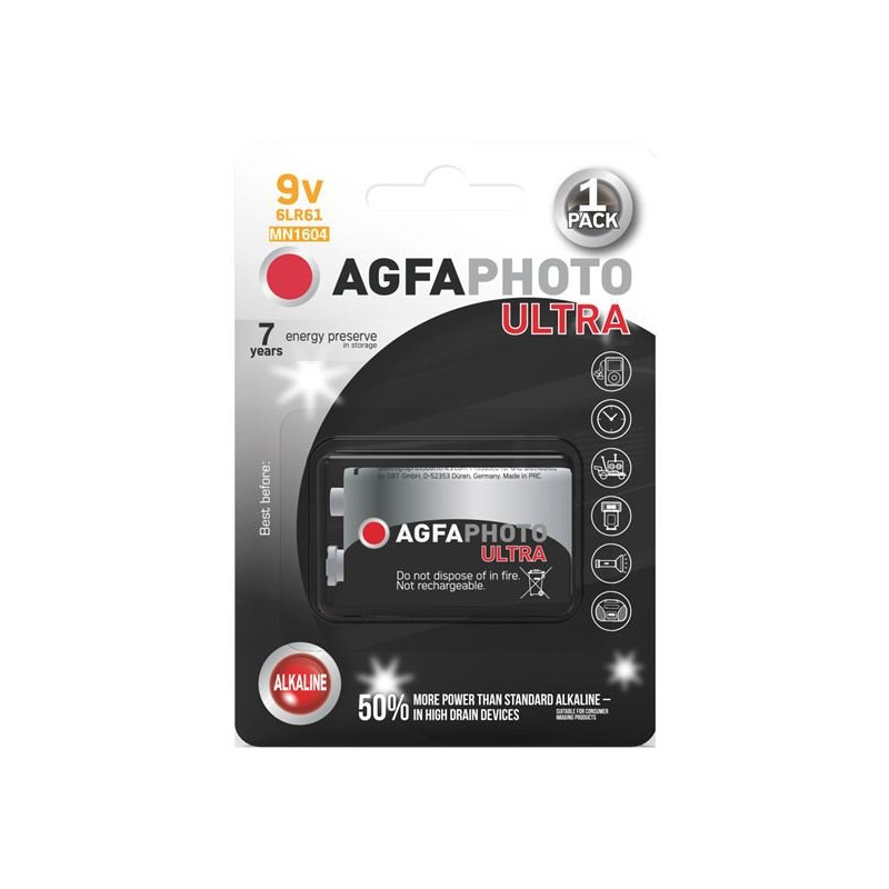 AgfaPhoto Ultra alkalická batéria 9V, blister 1ks