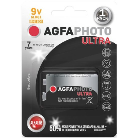 AgfaPhoto Ultra alkalická batéria 9V, blister 1ks