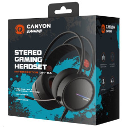 CANYON Herní headset Interceptor GH-8A, LED, PC/PS4/Xbox one, Deep bass, kabel 2m, USB+2x3,5F TRS jack + rozbočovač
