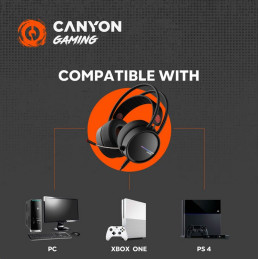 CANYON Herní headset Interceptor GH-8A, LED, PC/PS4/Xbox one, Deep bass, kabel 2m, USB+2x3,5F TRS jack + rozbočovač